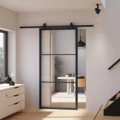 Schulte Porte Coulissante<porte coulissante complète en verre - 102x220cm - porte verrière - Loftstyle - noir- double softclose