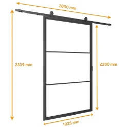 Schulte Porte Coulissante<porte coulissante complète en verre - 102x220cm - porte verrière - Loftstyle - noir- double softclose