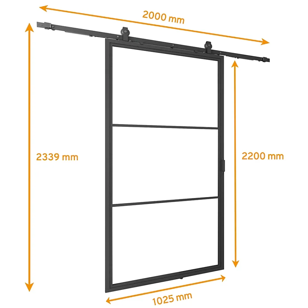 Schulte Porte Coulissante<porte coulissante complète en verre - 102x220cm - porte verrière - Loftstyle - noir- double softclose