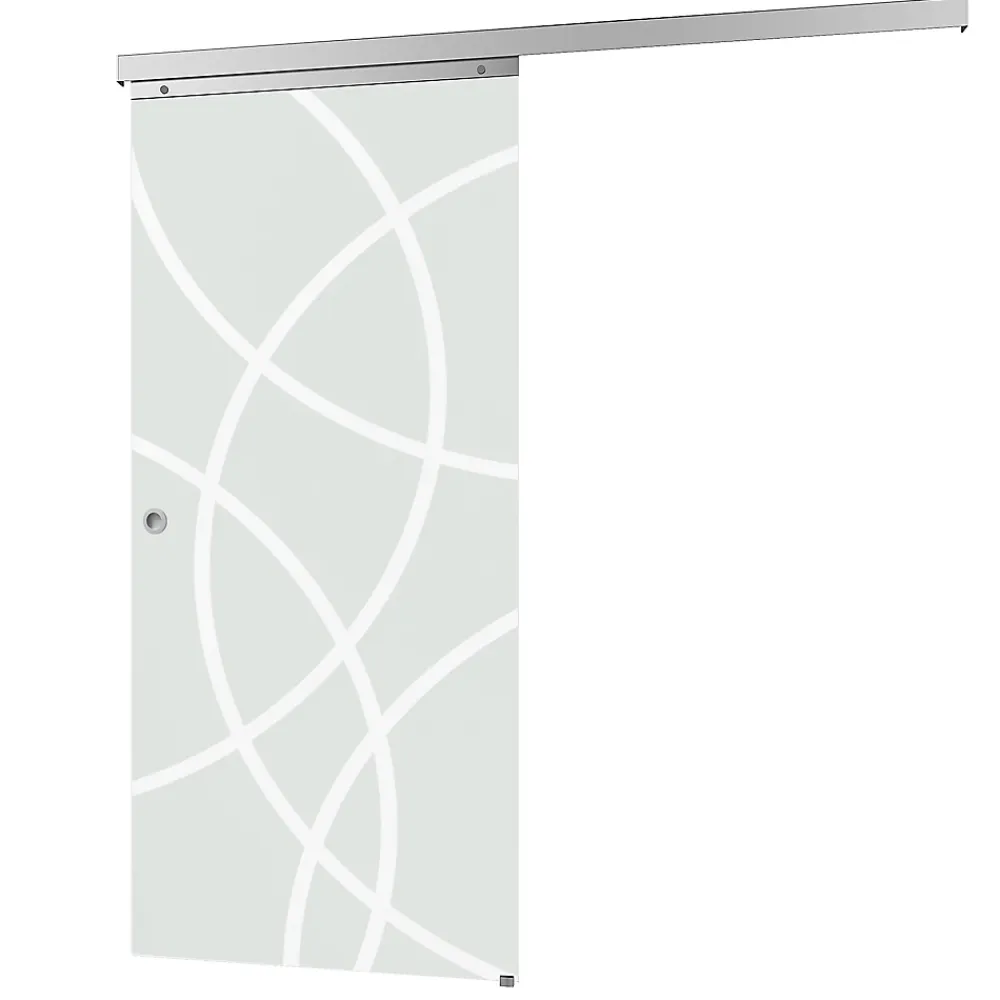 Schulte porte coulissante complète- verre - 88x203cm - porte vitrée - décor cercles - poignée cuvette ronde- Porte Coulissante