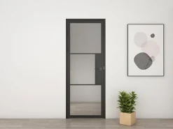 Schulte Porte intérieure en verre - 83x 211 cm- atelier - transparent - 3 rayures- gauche serrure- Bloc Porte