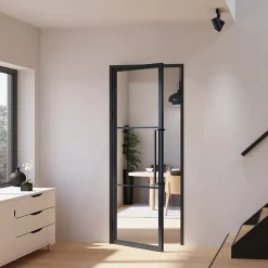 Schulte porte intérieure loft en verre - 93x204 atelier - noir mat - transparent - verrière - 3 vitrages - charnière gauche- Bloc Porte