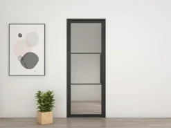 Schulte porte intérieure loft en verre - 93x204 atelier - noir mat - transparent - verrière - 3 vitrages - charnière gauche- Bloc Porte