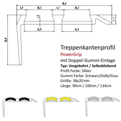 Floordirekt Profilé De Rénovation De Marche<Seuil d'escalier Avec double caoutchouc Power Grip Longueur 90 cm Pré-percé Jaune -