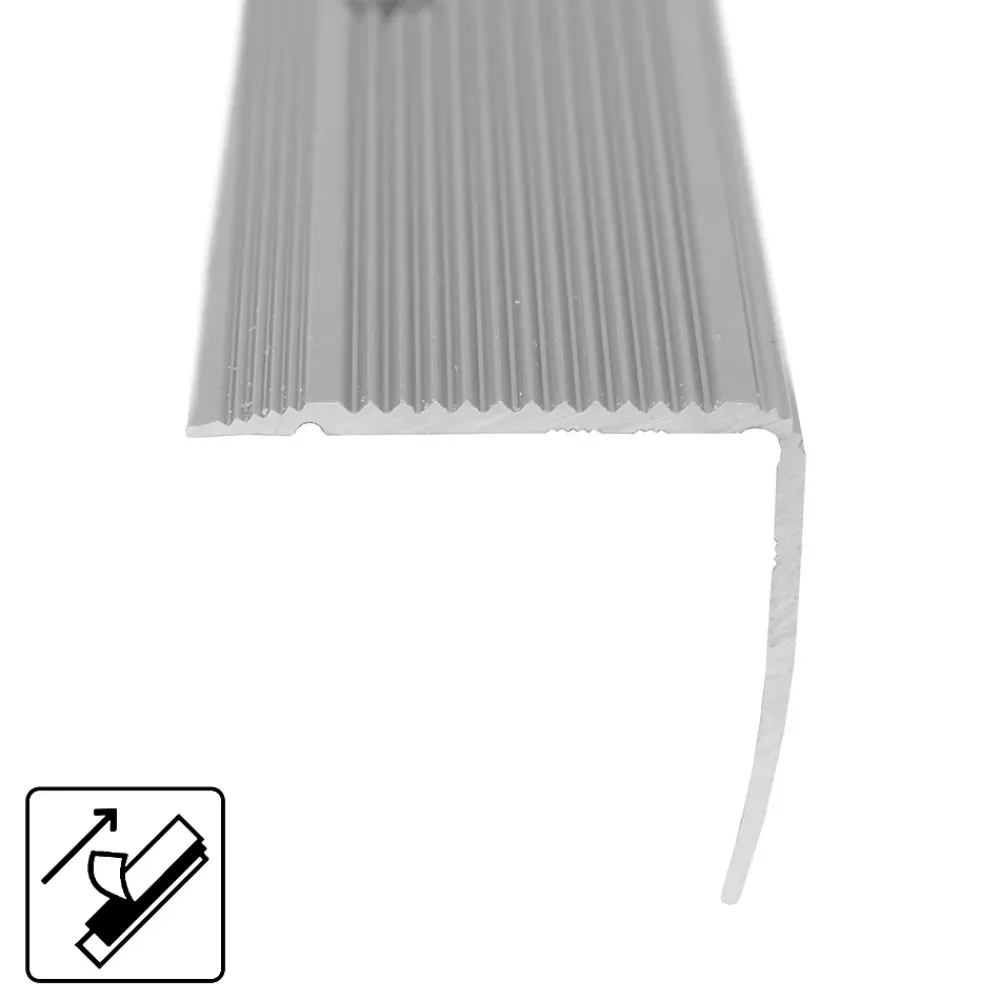 Floordirekt Profilé De Rénovation De Marche<Seuil d'escalier Integral, Forme: L 30 x 20 mm Longueur: 134 cm, Auto-adhésif, Argent