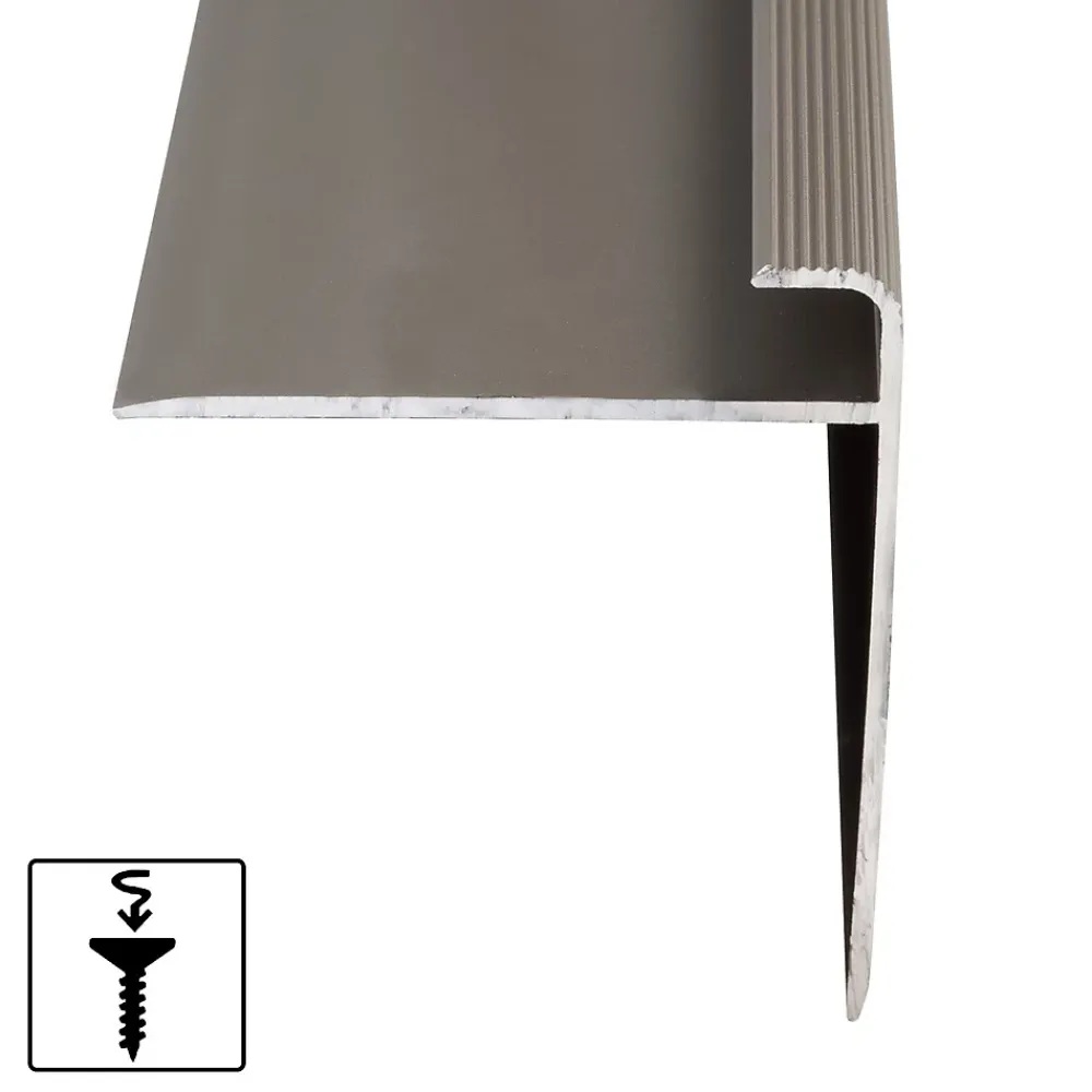 Floordirekt Seuil d'escalier Safety Forme F Aluminium anodisé Bronze clair S 90 cm- Profilé De Rénovation De Marche