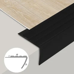 Floordirekt Nez De Marche|Nez De Marche<Seuil d'escalier Toronto PVC Montage avec ou sans perçage 40 x 25 mm Noir Longueur: 120 cm