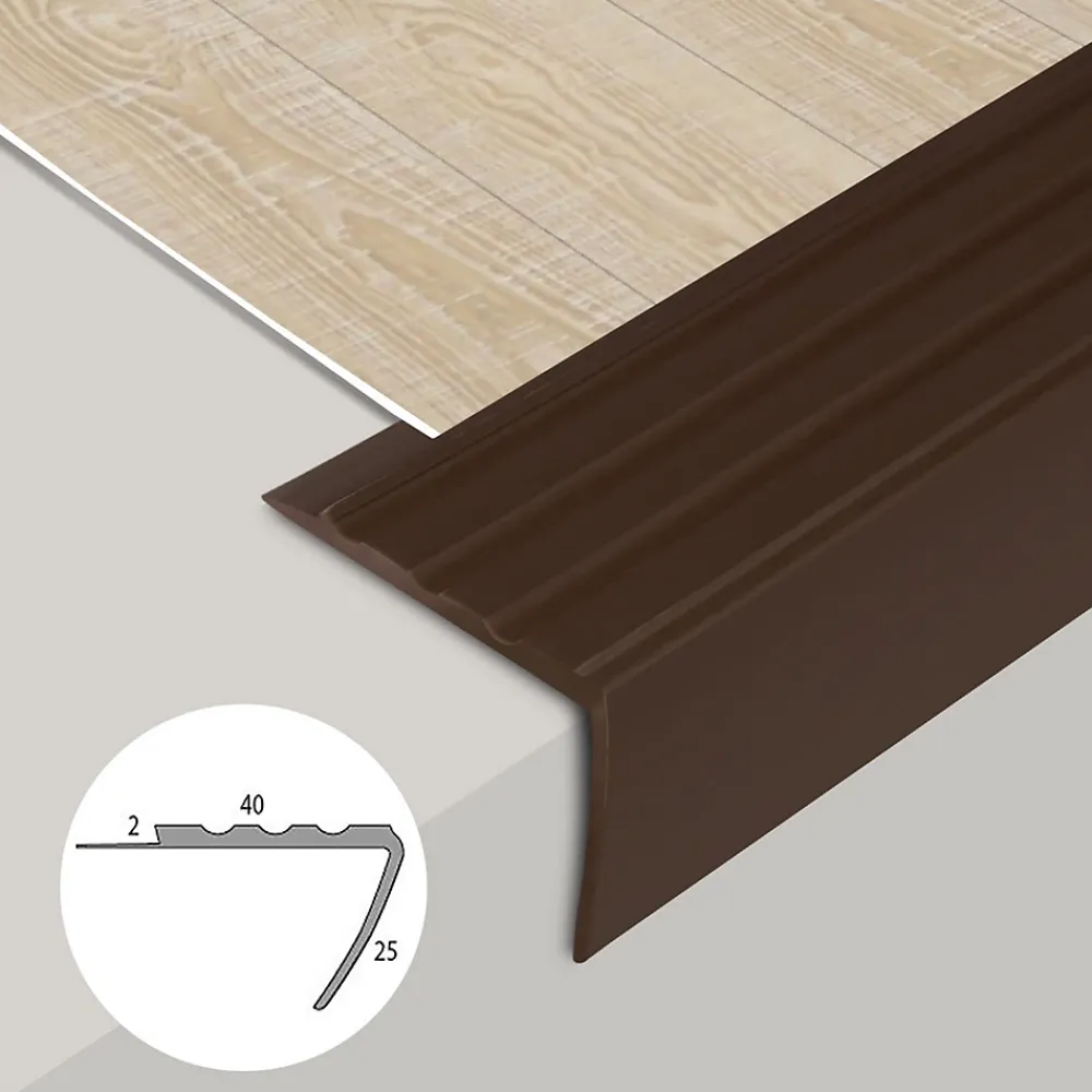 Floordirekt Seuil d'escalier Toronto PVC Montage avec ou sans perçage 40 x 25 mm Marron Longueur: 120 cm- Nez De Marche|Nez De Marche