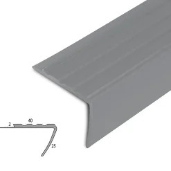 Floordirekt Nez De Marche|Nez De Marche<Seuil d'escalier Toronto PVC Montage avec ou sans perçage 40 x 25 mm Gris Longueur: 100 cm
