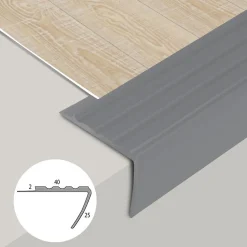 Floordirekt Nez De Marche|Nez De Marche<Seuil d'escalier Toronto PVC Montage avec ou sans perçage 40 x 25 mm Gris Longueur: 100 cm