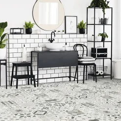 Tarkett Sol Lino - Carreaux de ciment - Noir - Rouleau de 4m x 2m- Lino Sol Vinyle Pvc