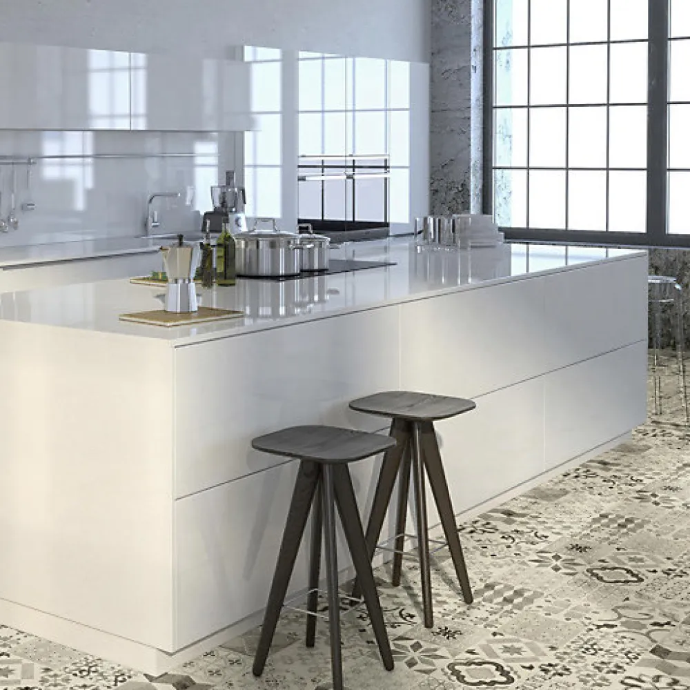 Tarkett Sol Lino - Carreaux de ciment - Noir - Rouleau de 4m x 2m- Lino Sol Vinyle Pvc