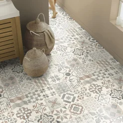 Tarkett Lino Sol Vinyle Pvc<Sol Lino - Carreaux de ciment - Naturel - Rouleau de 3m x 4m