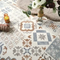 Tarkett Lino Sol Vinyle Pvc<Sol Lino - Carreaux de ciment - Naturel - Rouleau de 3m x 4m