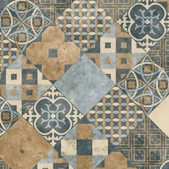 Tarkett Lino Sol Vinyle Pvc<Sol PVC - Carreaux Art Déco - Marron et Bleu Gris - Rouleau de 4m x 2m
