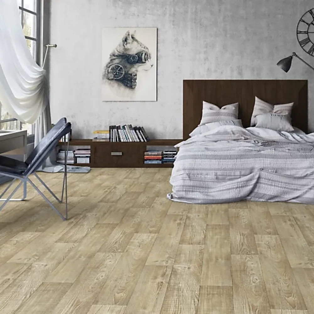 Tarkett Sol PVC Imitation parquet Mélèze Brun Clair - Rouleau de 4m x 4m- Lino Sol Vinyle Pvc