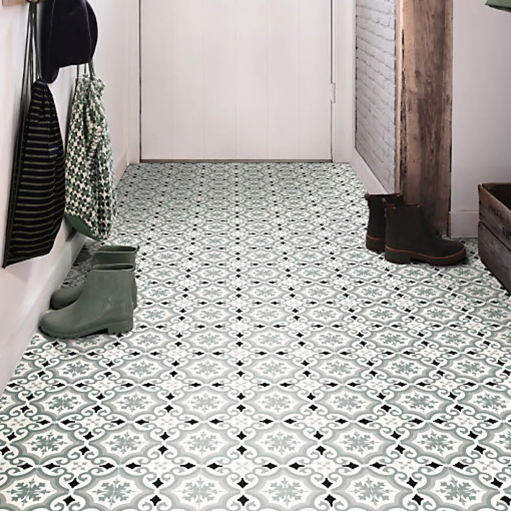 Décoweb Lino Sol Vinyle Pvc<Sol PVC Textile - Effet carreaux de ciment Gris - Rouleau de 3m x 3m