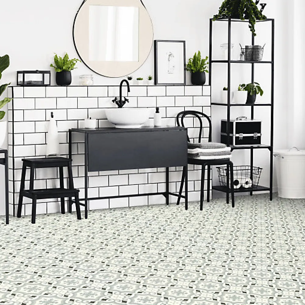 Décoweb Lino Sol Vinyle Pvc<Sol PVC Textile - Effet carreaux de ciment Gris - Rouleau de 3m x 3m