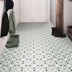 Décoweb Sol PVC Textile - Effet carreaux de ciment Gris - Rouleau de 4m x 2m- Lino Sol Vinyle Pvc