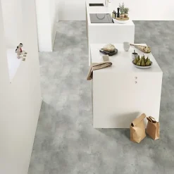 Décoweb Sol PVC Textile Aspect béton griffé gris clair - Rouleau de 4m x 5m- Lino Sol Vinyle Pvc