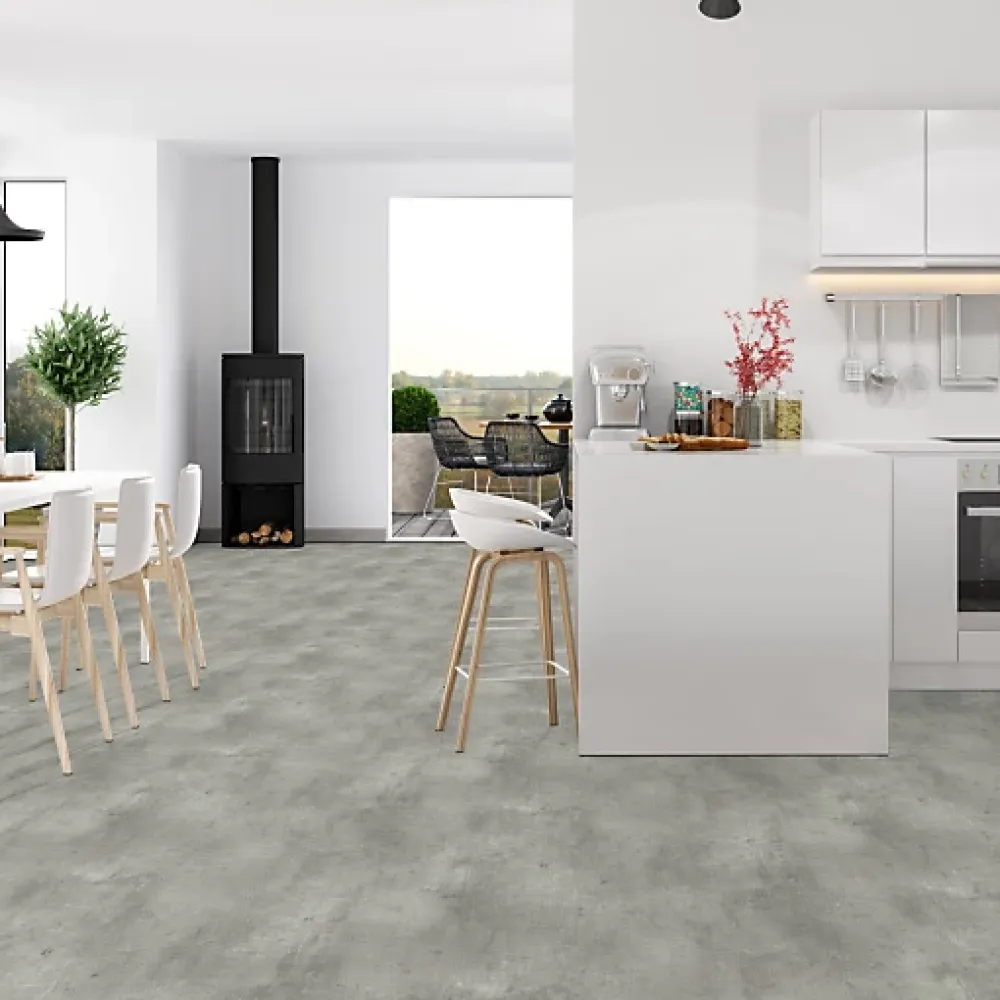 Décoweb Sol PVC Textile Aspect béton griffé gris clair - Rouleau de 4m x 4m- Lino Sol Vinyle Pvc