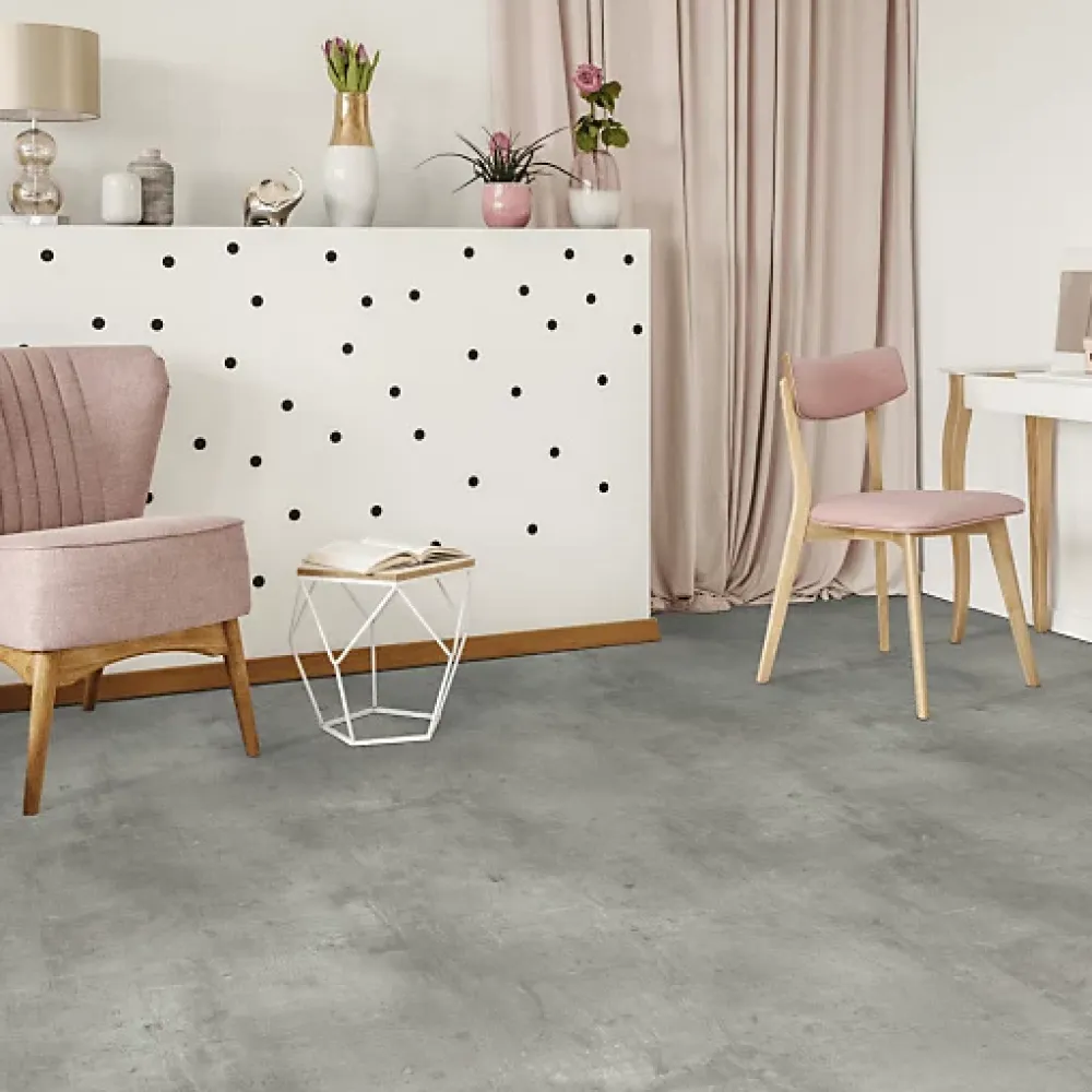 Décoweb Sol PVC Textile Aspect béton griffé gris clair - Rouleau de 4m x 4m- Lino Sol Vinyle Pvc