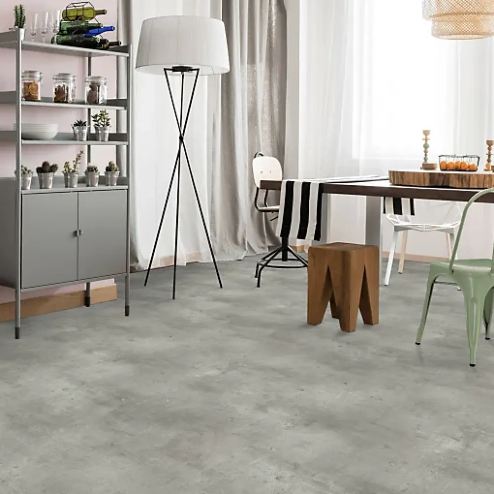 Décoweb Sol PVC Textile Aspect béton griffé gris clair - Rouleau de 4m x 4m- Lino Sol Vinyle Pvc
