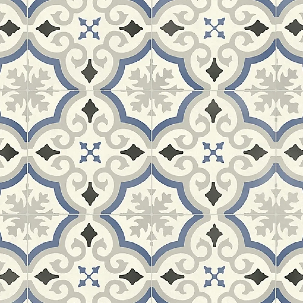 Décoweb Lino Sol Vinyle Pvc<Sol PVC Textile motif carreaux de ciment Bleu et gris - Echantillon 15 x 20 cm