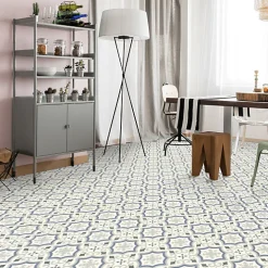 Décoweb Lino Sol Vinyle Pvc<Sol PVC Textile motif carreaux de ciment Bleu et gris - Echantillon 15 x 20 cm