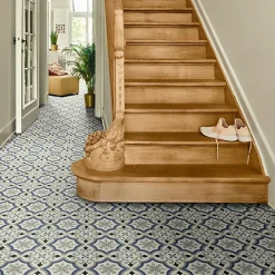 Décoweb Lino Sol Vinyle Pvc<Sol PVC Textile motif carreaux de ciment Bleu et gris - Rouleau de 4m x 4m