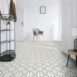 Décoweb Lino Sol Vinyle Pvc<Sol PVC Textile motif carreaux de ciment Bleu et gris - Rouleau de 4m x 4m