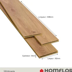 Homflor Sol stratifié Alicante , passage extrême AC6, effet chêne miel, L.128,6 cm x l.21,4 cm x ép.10 mm, résistant à l'eau- Sol Stratifié