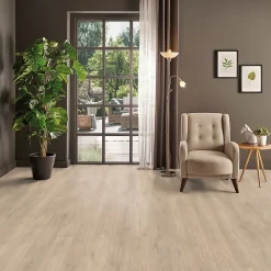 GoodHome Sol Stratifié<Sol stratifié Amande chêne naturel blanc avec sous-couche intégrée AC5