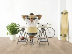 GoodHome Sol Stratifié<Sol stratifié Amande chêne naturel blanc avec sous-couche intégrée AC5