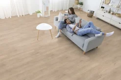 GoodHome Sol Stratifié<Sol stratifié Amande chêne naturel blanc avec sous-couche intégrée AC5