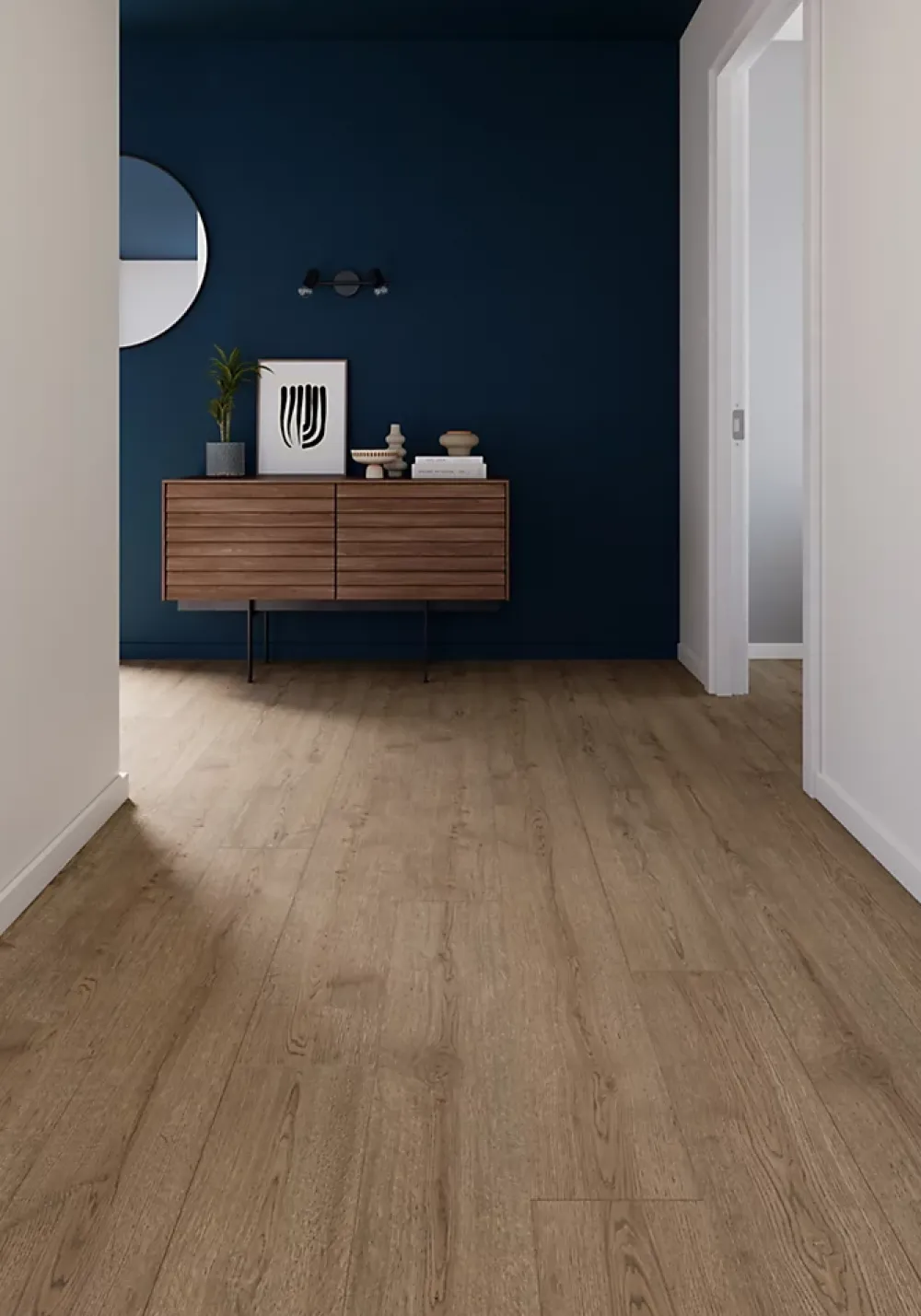 GoodHome Sol stratifié Berrigan , passage intense AC5, effet chêne brun, L.129,2 cm x l.19,3 cm x ép.8 mm- Sol Stratifié