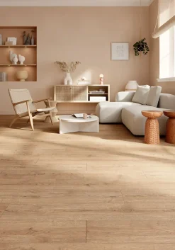 GoodHome Sol stratifié Berrigan , passage intense AC5, effet chêne brun, L.129,2 cm x l.19,3 cm x ép.8 mm- Sol Stratifié