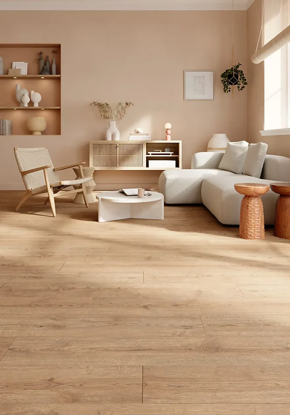 GoodHome Sol stratifié Berrigan , passage intense AC5, effet chêne brun, L.129,2 cm x l.19,3 cm x ép.8 mm- Sol Stratifié