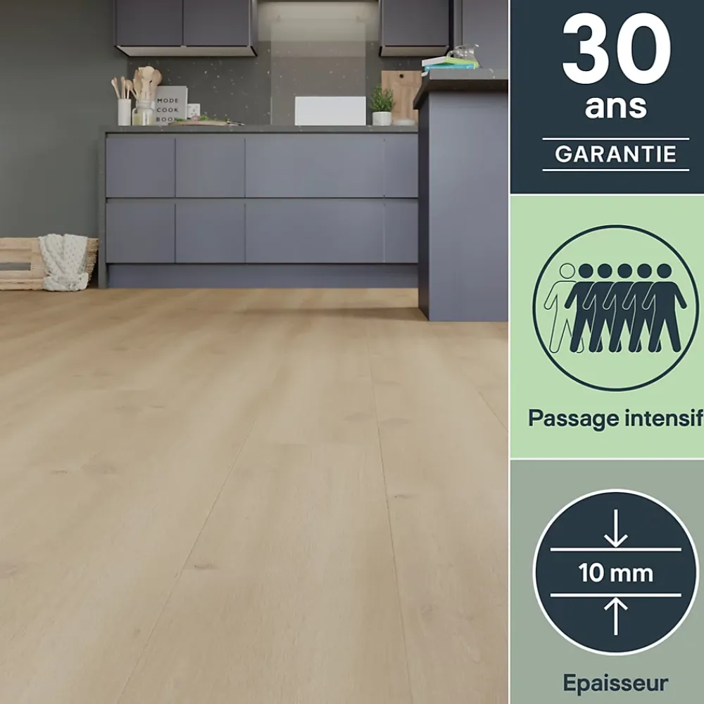 GoodHome Sol Stratifié<Sol stratifié Bolton , passage intense AC5, effet chêne brun, L.126,1 cm x l.24,4 cm x ép.10 mm, résistant à l'eau