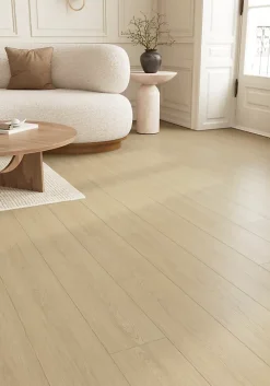 GoodHome Sol stratifié Bryce , passage intense AC5, effet chêne blond, L.129,2 cm x l.19,3 cm x ép.8 mm, résistant à l'eau- Sol Stratifié