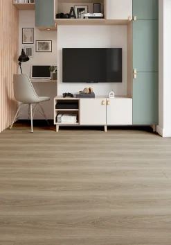 GoodHome Sol Stratifié<Sol stratifié Clancy , passage élevé AC4, effet chêne gris taupe, L.129,2 cm x l.19,3 cm x ép.8 mm