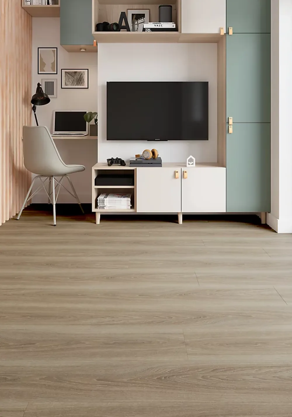 GoodHome Sol Stratifié<Sol stratifié Clancy , passage élevé AC4, effet chêne gris taupe, L.129,2 cm x l.19,3 cm x ép.8 mm