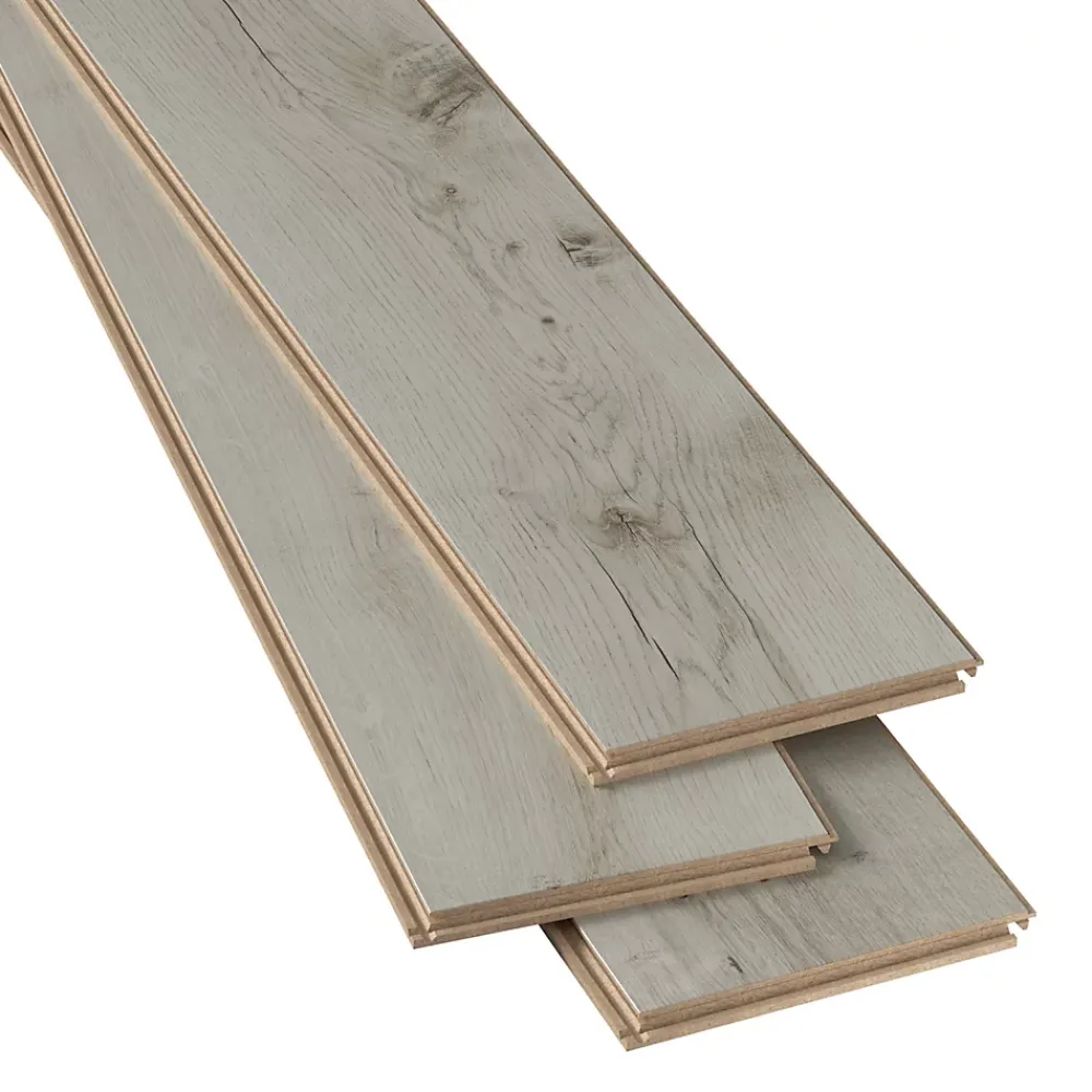 GoodHome Sol Stratifié<Sol stratifié clipsable Bexhill chêne blanc passage élévé AC4 ép.8 mm