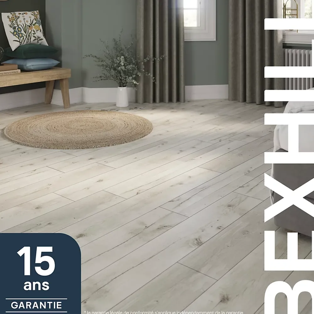 GoodHome Sol Stratifié<Sol stratifié clipsable Bexhill chêne blanc passage élévé AC4 ép.8 mm