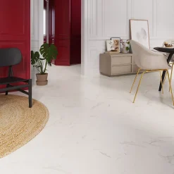 GoodHome Sol stratifié clipsable Elegance aspect marbre blanc 8 mm compatible pièces humides- Sol Stratifié
