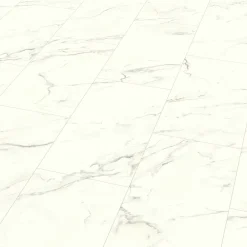 GoodHome Sol stratifié clipsable Elegance aspect marbre blanc 8 mm compatible pièces humides- Sol Stratifié