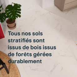 GoodHome Sol stratifié clipsable Elegance aspect marbre blanc 8 mm compatible pièces humides- Sol Stratifié