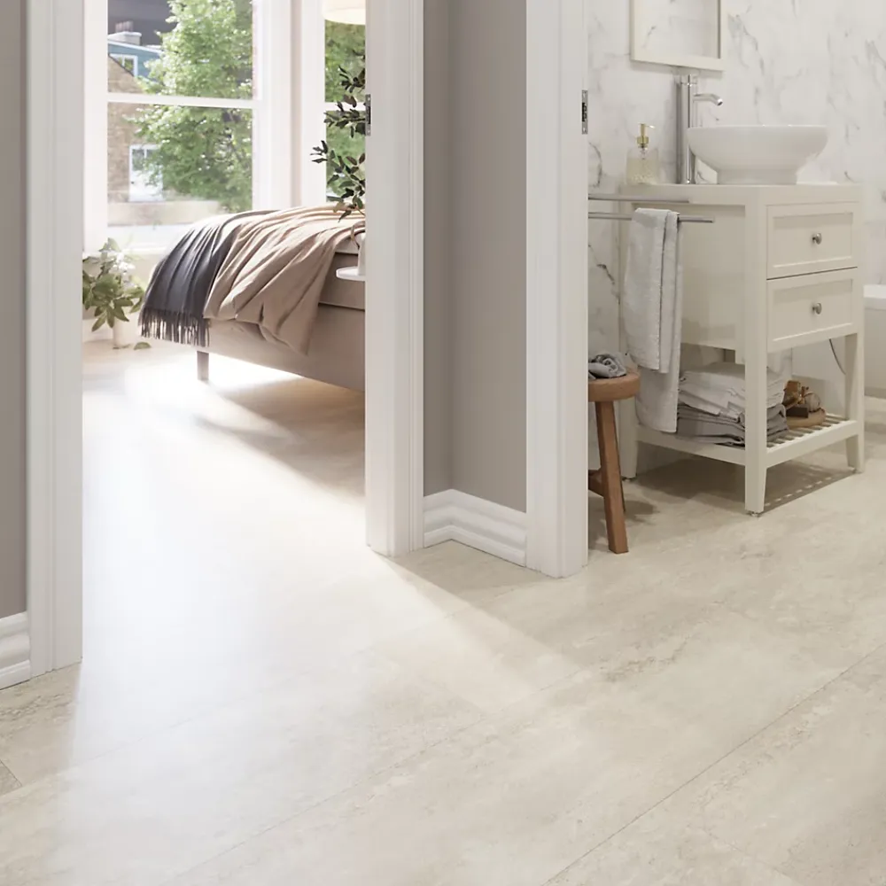 GoodHome Sol stratifié clipsable Elstree aspect pierre naturelle 8 mm compatible pièces humides- Sol Stratifié