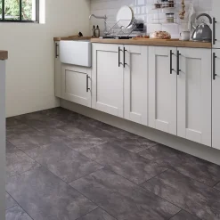 GoodHome Sol Stratifié<Sol stratifié clipsable Slate aspect pierre anthracite 8 mm compatible pièces humides