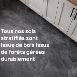 GoodHome Sol Stratifié<Sol stratifié clipsable Slate aspect pierre anthracite 8 mm compatible pièces humides